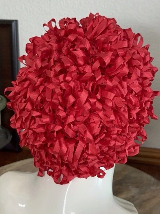 Joseph Magnin Red Ribbon Hat Ruffled Loop Mid Century Couture Cocktail Hat main image 4